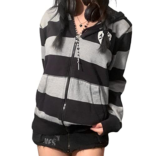 Damen Y2k Zip Up Hoodies Langarm Grafik Star Print Kapuzenjacke Oversized Goth Harajuku Sweatshirt Punk Grunge Streetwear, K, 38 von FeMereina