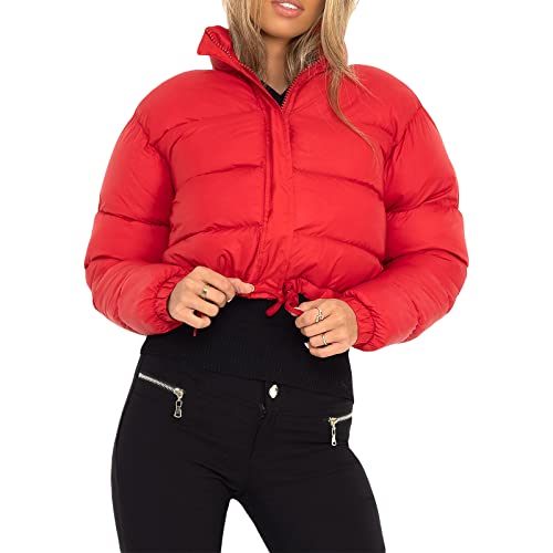 FeMereina Damen Crop Kurze Jacke Cropped Puffer Mode Jacken für Frauen Warm Winter Leichter Mantel, rot, 36 von FeMereina