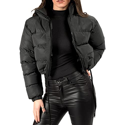 FeMereina Damen Crop Kurze Jacke Cropped Puffer Mode Jacken für Frauen Warm Winter Leichter Mantel, schwarz 2, 36 von FeMereina