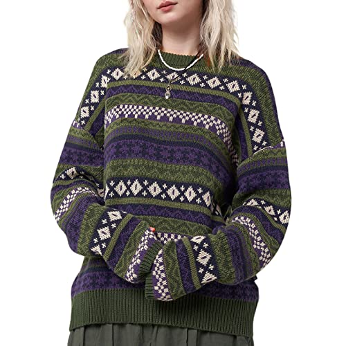FeMereina Damen Herren Gestreift Pullover Oversized Strickpullover Sweatershirts Harajuku Vintage Ästhetische Strickpullover Streetwear, violett, One size von FeMereina