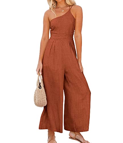 FeMereina Damen Sexy One Shoulder Straps Ärmellos Elegant Romper High Waist One Piece Hose Outfit Wide Leg Jumpsuit Romper, e, Medium von FeMereina