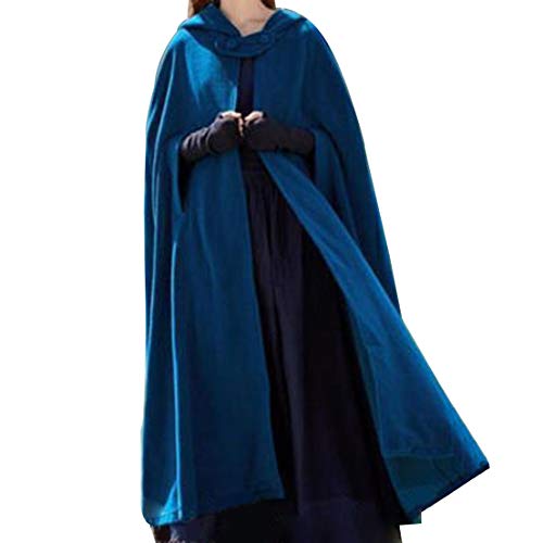 FeMereina Damen Umhang mit langer Kapuze, ärmelloser Winterponcho Strickjacke mit offener Vorderseite Maxi Trenchcoat (Blau, M) von FeMereina