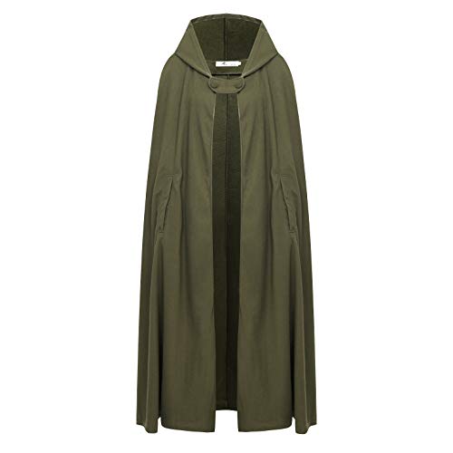 FeMereina Damen Umhang mit langer Kapuze, ärmelloser Winterponcho Strickjacke mit offener Vorderseite Maxi Trenchcoat (Grün, M) von FeMereina