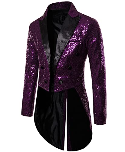 FeMereina Herren Pailletten Frack Schwalbenschwanz Anzug Jacke Smoking Kleid Mantel Slim Fit Frack Kleid Mantel Schwalbenschwanz Abendessen Party Hochzeit Blazer Anzug Jacke, Lila #2, XL von FeMereina