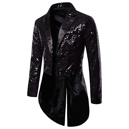 FeMereina Herren Pailletten Frack Schwalbenschwanz Anzug Jacke Smoking Kleid Mantel Slim Fit Frack Kleid Mantel Schwalbenschwanz Abendessen Party Hochzeit Blazer Anzug Jacke, Schwarz #2, L von FeMereina
