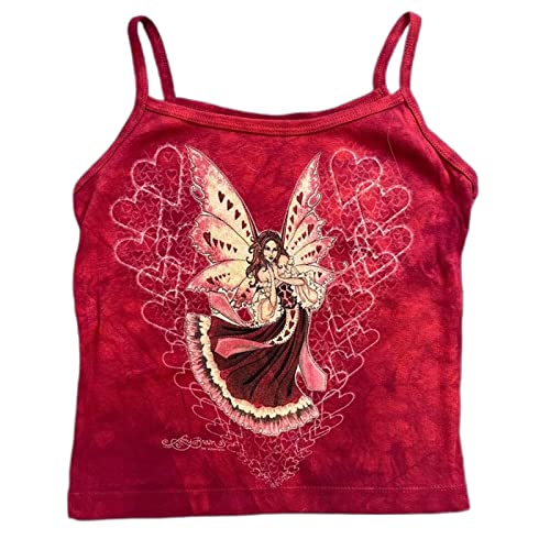 Frauen Cute Elves Printed Crop Tank Top Y2k Graphic Cami Skinny Sleeveless Vest E-Girl Ästhetische Fee Grunge Tank Vest, B, S von FeMereina