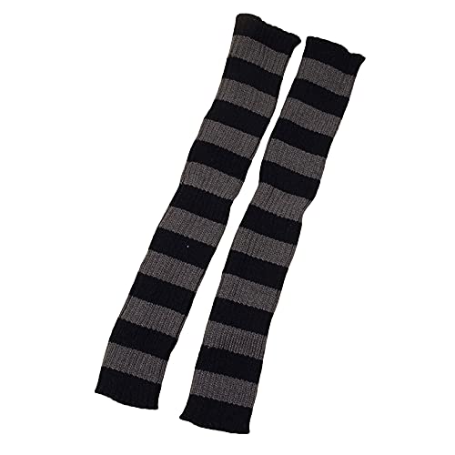 FeMereina Knöchelwärmer ohne Steigbügel Beinwärmer Streifen Stiefel Manschettenwärmer Gerippte Stretch Kniebein Socken für Frühling Herbst Winter, Schwarz und Grau gestreift, One size von FeMereina