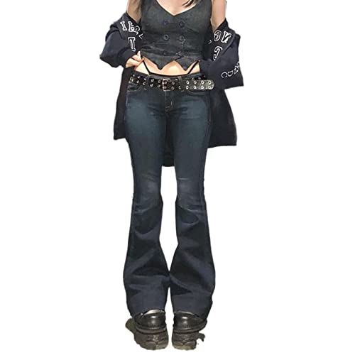 Y2K Low Rise Straight Wide Leg Pants Aesthetic Baggy Hose Grunge Denim Bell Bottom Harajuku Flare Jeans, B, S von FeMereina