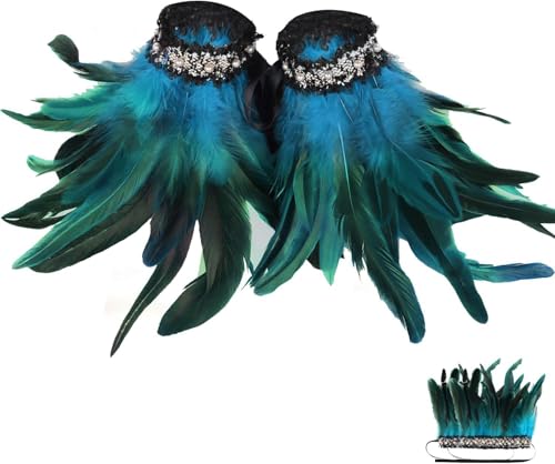 FePen Feder Manschetten, 1 Paar Federarmbänder, Spitzenperlenmanschetten, Manschetten Federn, Damen Kostüme Manschetten für Maskeraden Zubehör zum Cosplay Spiel Party FePen Feder Manschetten, 1 Paar Federarmbänder, Spitzenperlenmanschetten, Manschetten Federn, Damen Kostüme Manschetten für Maskeraden Zubehör zum Cosplay Spiel Party von FePen