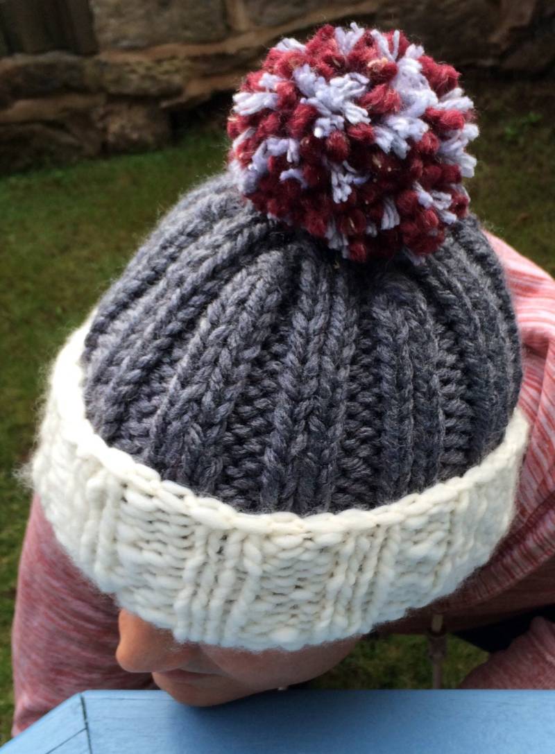Grobstrick Pom Mütze Gerippte Beanie von FeaDesign