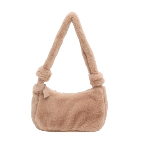 Feaolala Plüsch Tasche Flauschige Handtasche Lammwolle Umhängetasche Damen Winter Warme Handtasche Groß Teddyfell Cordtaschen Puffy Tote Bag (Braun B) von Feaolala