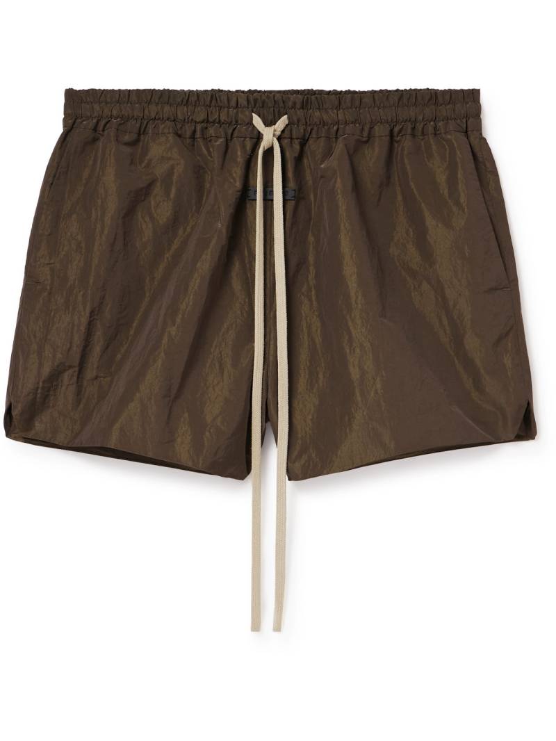 Fear of God - Logo-Appliquéd Crinkled-Shell Drawstring Shorts - Men - Brown - L von Fear of God