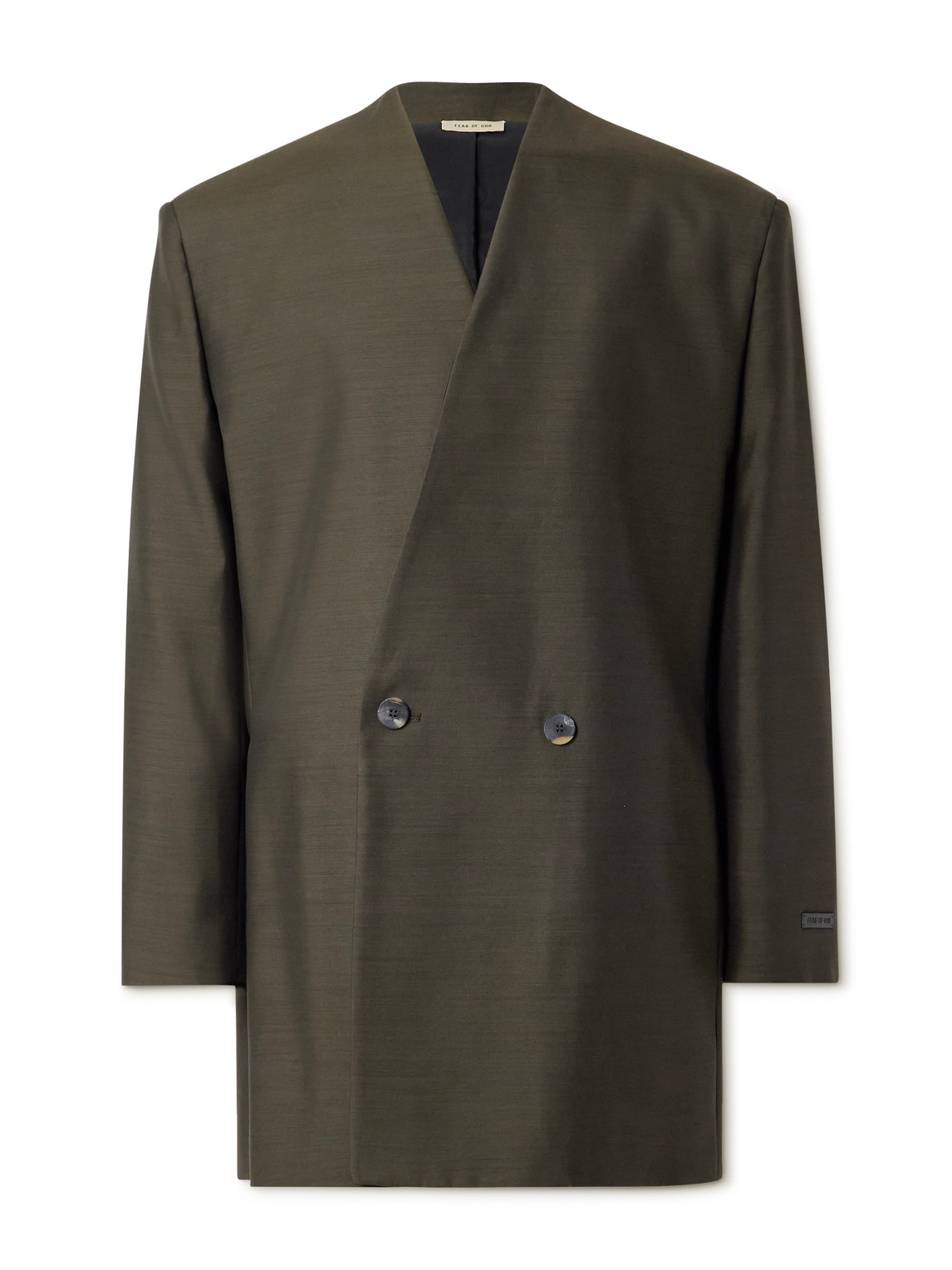 Fear of God - Oversized Logo-Appliquéd Double-Breasted Wool and Silk-Blend Suit Jacket - Men - Green - IT 54 von Fear of God