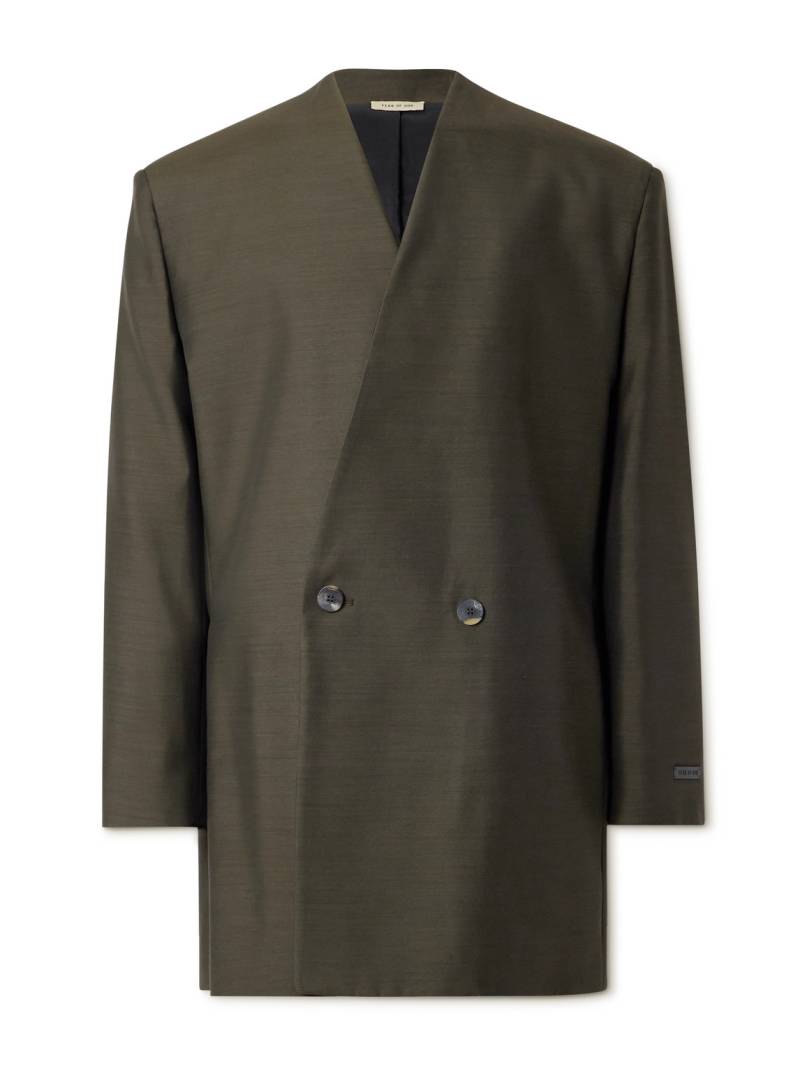 Fear of God - Oversized Logo-Appliquéd Double-Breasted Wool and Silk-Blend Suit Jacket - Men - Green - IT 54 von Fear of God