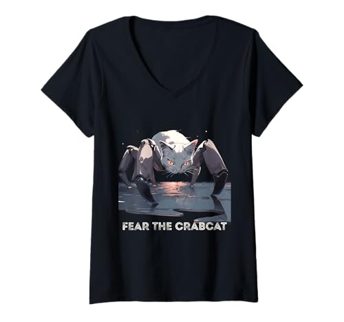 Damen Fear The Crabcat - Lustige Krabbenkatze Cryptid Cryptozoology T-Shirt mit V-Ausschnitt Damen Fear The Crabcat - Lustige Krabbenkatze Cryptid Cryptozoology T-Shirt mit V-Ausschnitt von Fear the Crabcat Tees