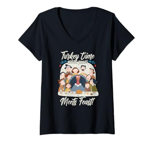 Damen Turkey time Where Chaos Meets Feast T-Shirt mit V-Ausschnitt Damen Turkey time Where Chaos Meets Feast T-Shirt mit V-Ausschnitt von Feast Turkey Time Chaos Meets Harvest Harvest Moon