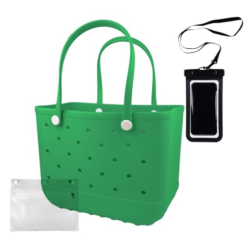Strandtasche aus Gummi, wasserdicht, waschbar, langlebig, offene Geldbörsen mit Reißverschlusstasche und Handy-Tasche für Poolboot, Grün , X-Large Strandtasche aus Gummi, wasserdicht, waschbar, langlebig, offene Geldbörsen mit Reißverschlusstasche und Handy-Tasche für Poolboot, Grün , X-Large von Feastaw