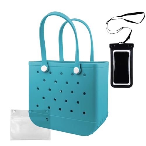 Strandtasche aus Gummi, wasserdicht, waschbar, langlebig, offene Geldbörsen mit Reißverschlusstasche und Handy-Tasche für Poolboot, Seegrün, X-Large Strandtasche aus Gummi, wasserdicht, waschbar, langlebig, offene Geldbörsen mit Reißverschlusstasche und Handy-Tasche für Poolboot, Seegrün, X-Large von Feastaw