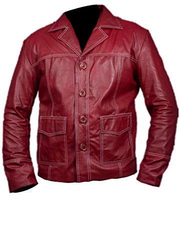 Feather Skin Fight Club Brad Pitt Lederjacke in rot-m von Feather Skin