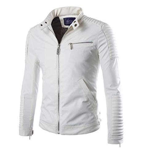 Feather Skin Männer Kleidung Biker Stil Motorrad Weiß Echte Lederjacke BK001- XXL von Feather Skin