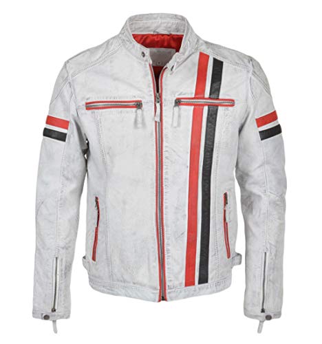 Feather Skin Männer Kleidung Biker Stil Motorrad Weiß Echte Lederjacke BK004-4XL von Feather Skin