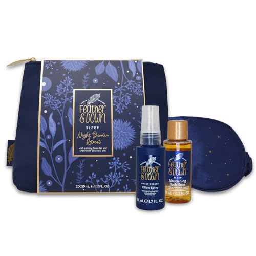 Feather and Down Night Garden Retreat Geschenkset – Lavendel und Kamille Schaumbad und Kissenspray Badeset mit Augenmaske und luxuriöser Reisetasche – Entspannende Geschenke für Frauen, Feather and Down Night Garden Retreat Geschenkset – Lavendel und Kamille Schaumbad und Kissenspray Badeset mit Augenmaske und luxuriöser Reisetasche – Entspannende Geschenke für Frauen, von Feather & Down