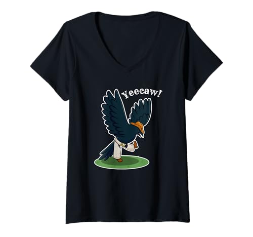 Damen Yeecaw Cowboy Crow Lustiger Westernvogel T-Shirt mit V-Ausschnitt von Feather & Spur Co.