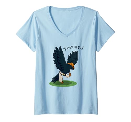 Damen Yeecaw Cowboy Crow Lustiger Westernvogel T-Shirt mit V-Ausschnitt Damen Yeecaw Cowboy Crow Lustiger Westernvogel T-Shirt mit V-Ausschnitt von Feather & Spur Co.
