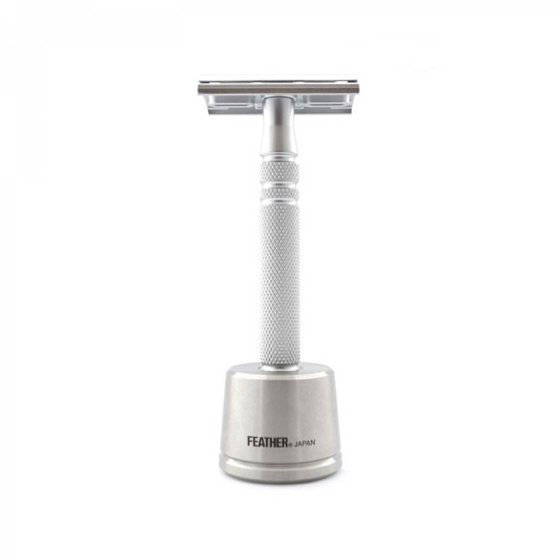 Feather AS-D2S Double Edged All Stainless Rasierhobel & Ständer von Feather