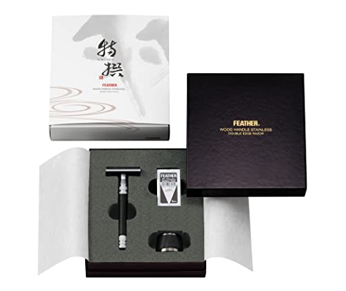 Feather WS-D2S Rasierhobel mit Holzgriff, Edelstahl und Ständer von Feather