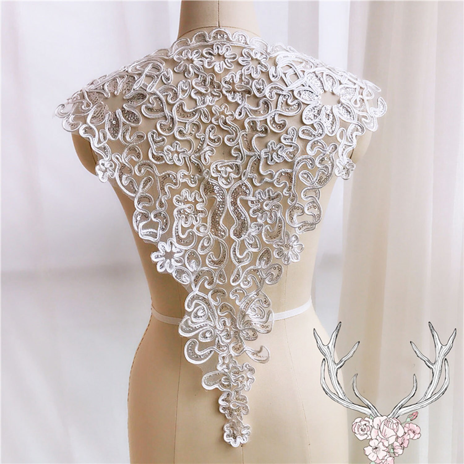 Bodice Pailletten Floral Bestickt Spitze Applikation Trims Patch Nähen Auf Braut Hochzeit Abendkleid Ballkleid 1Pc von FeatherCraft20