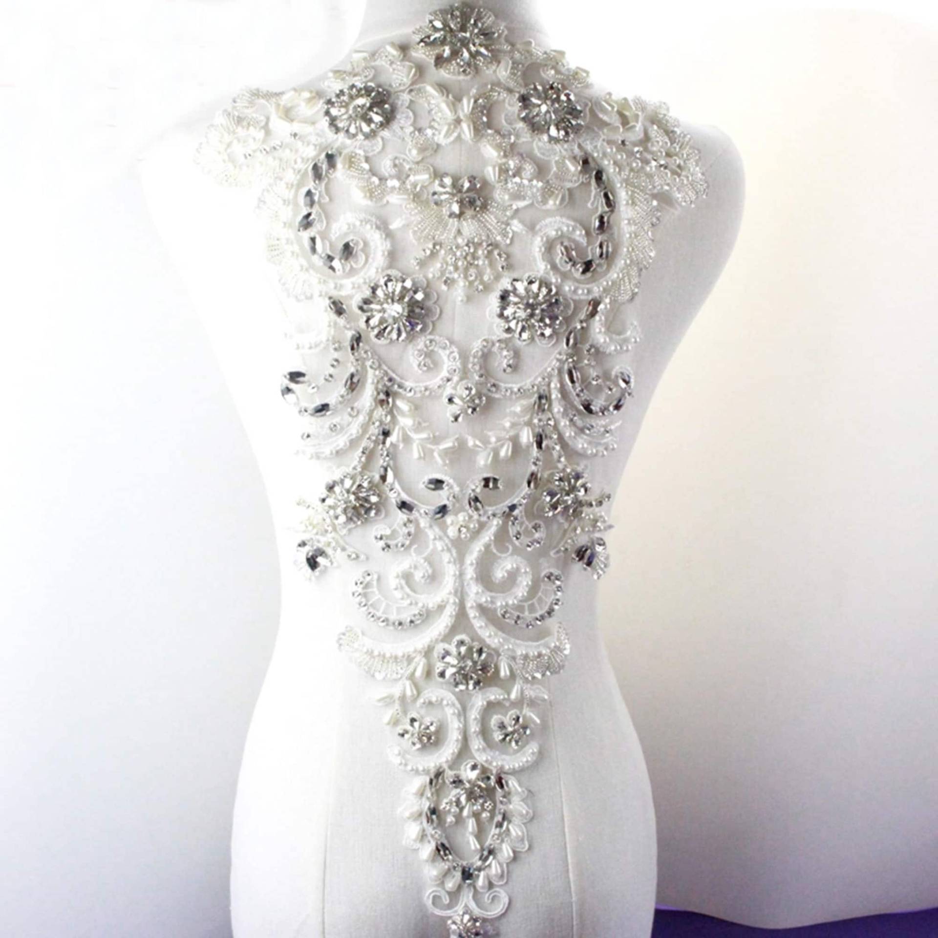 Funkelnde Mieder Silber Strass Applikation Schwere Perlen Motiv Diamante Spitze Patch Nähen Auf Braut Hochzeit Ball Kleid 1 Pc von FeatherCraft20