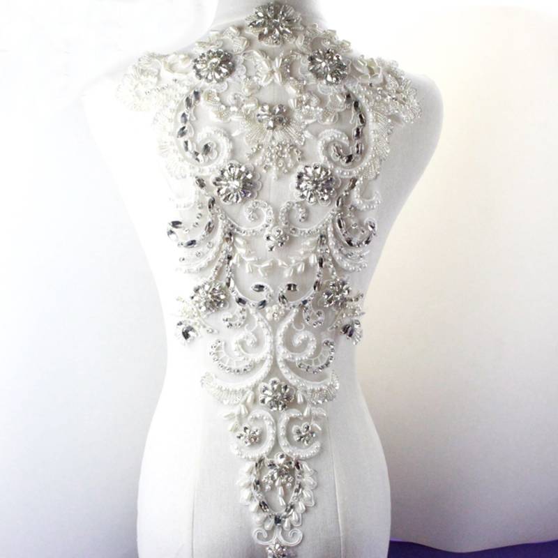 Funkelnde Mieder Silber Strass Applikation Schwere Perlen Motiv Diamante Spitze Patch Nähen Auf Braut Hochzeit Ball Kleid 1 Pc von FeatherCraft20