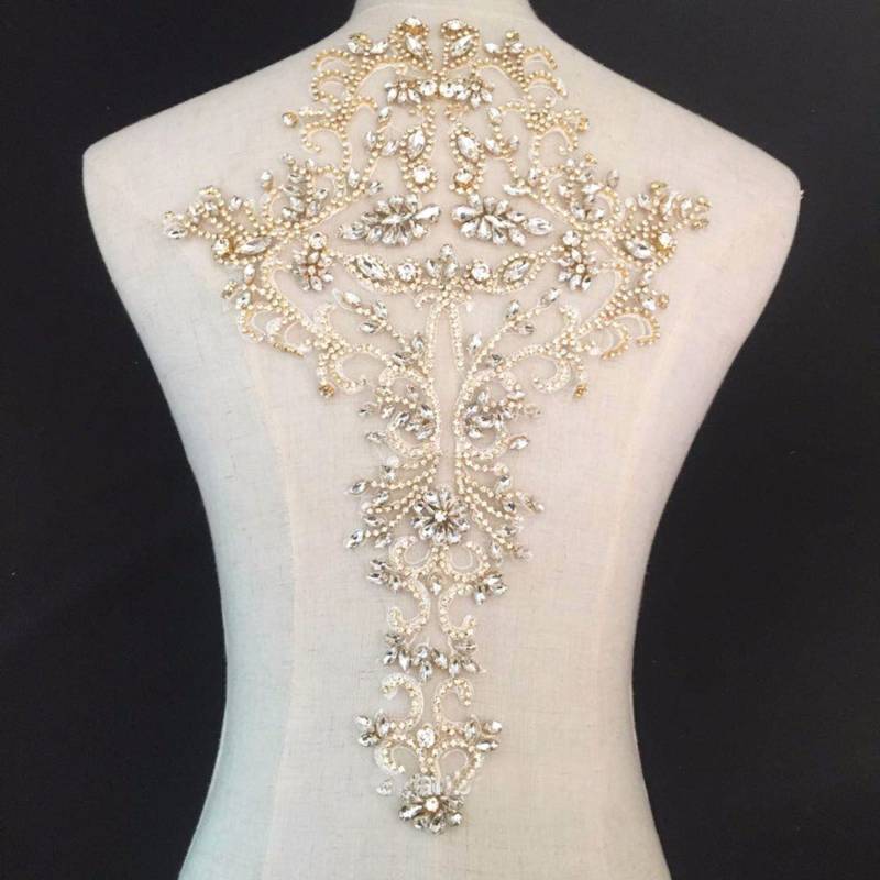 Funkelnde Mieder Strass Applikation Schwere Perlen Motiv Diamante Spitze Patch Nähen Auf Braut Hochzeit Ball Kleid 1 Pc von FeatherCraft20