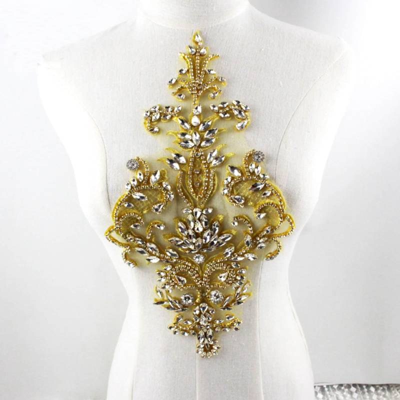 Funkelnde Mieder Strass Applikation Schwere Perlen Motiv Diamante Spitze Patch Nähen Auf Braut Hochzeit Ball Kleid 1 Pc von FeatherCraft20