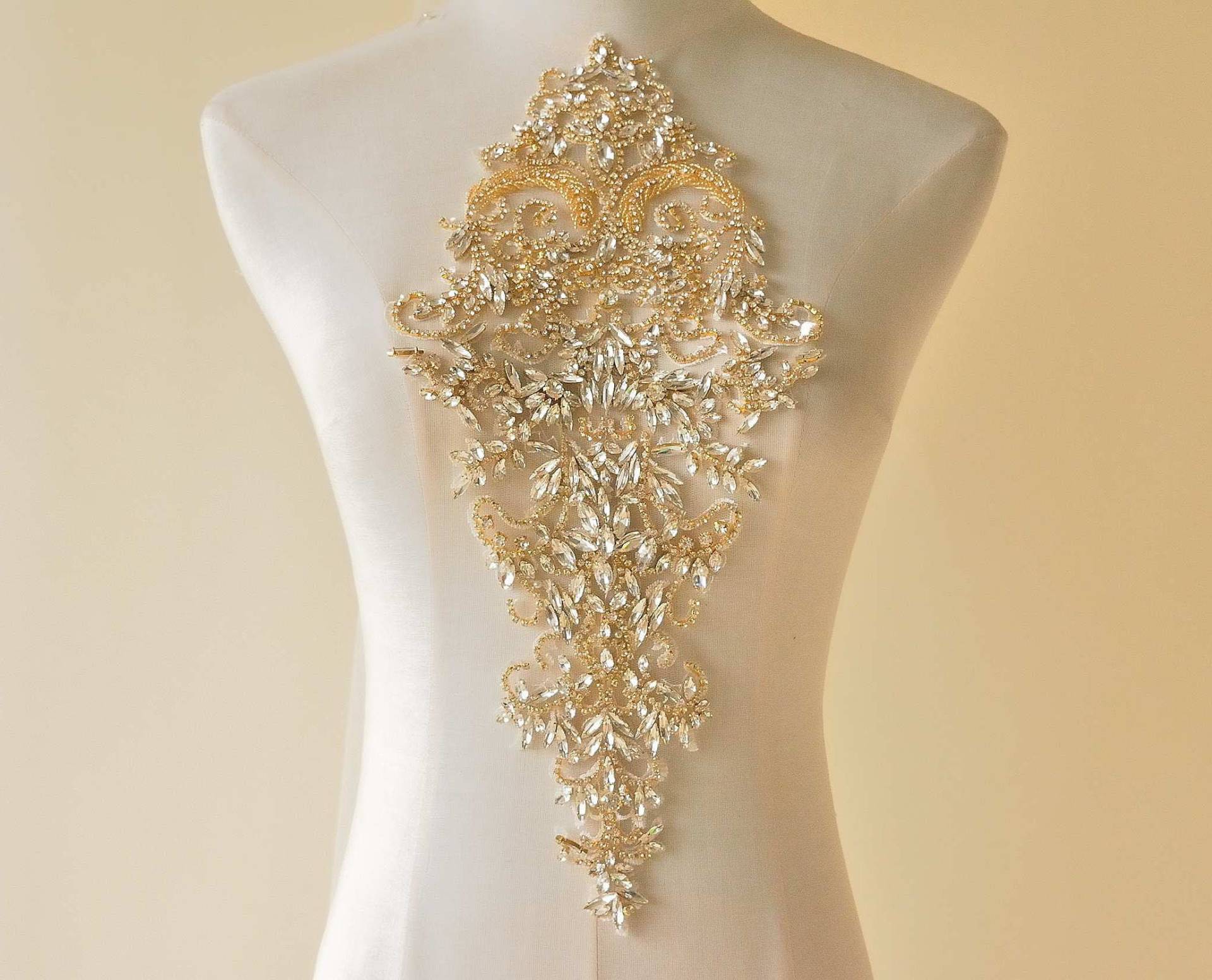 Funkelnde Mieder Strass Applikation Schwere Perlen Motiv Diamante Spitze Patch Nähen Auf Braut Hochzeit Ball Kleid 1 Pc von FeatherCraft20