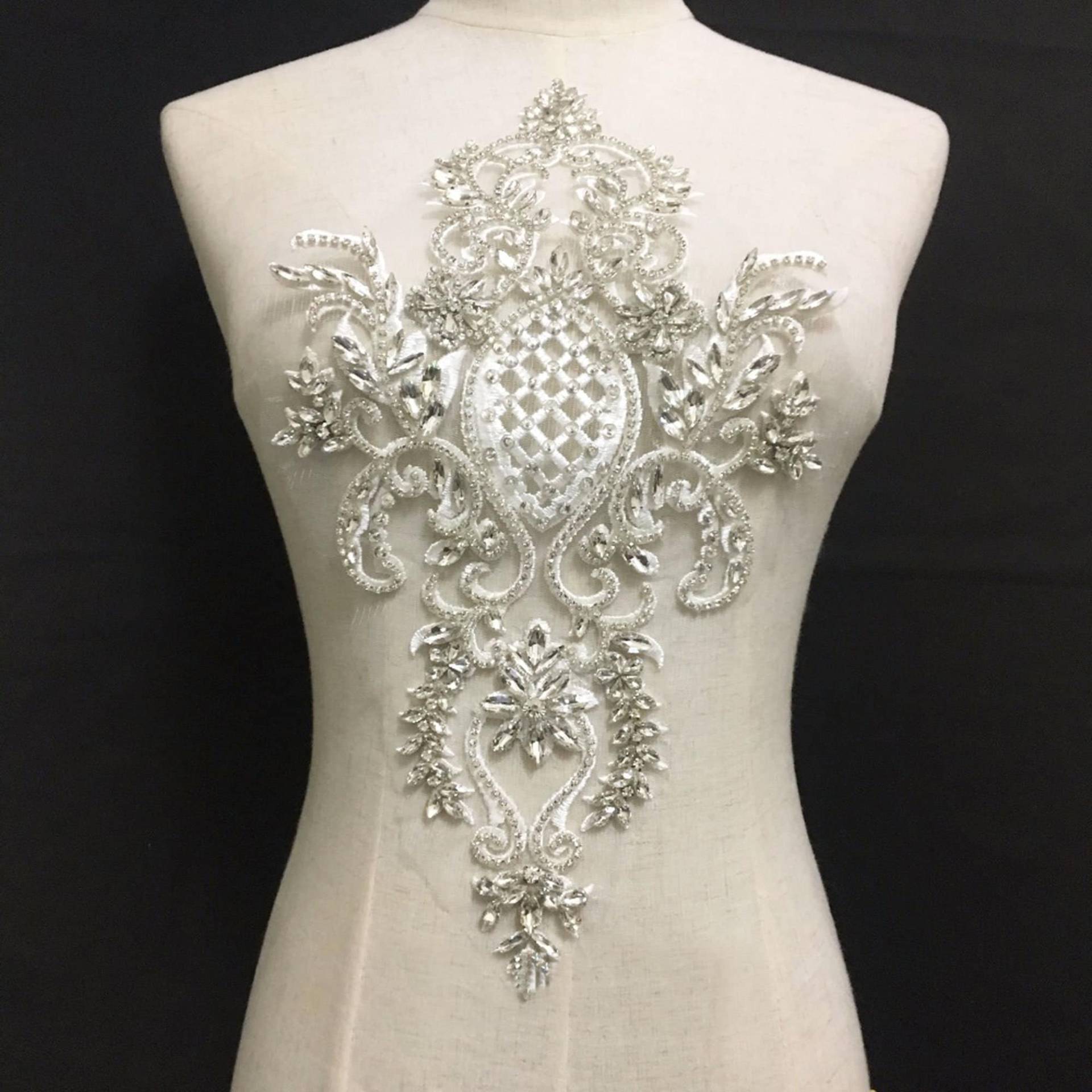 Funkelnde Mieder Strass Applikation Schwere Perlen Motiv Diamante Spitze Patch Nähen Auf Braut Hochzeit Ball Kleid 1 Pc von FeatherCraft20