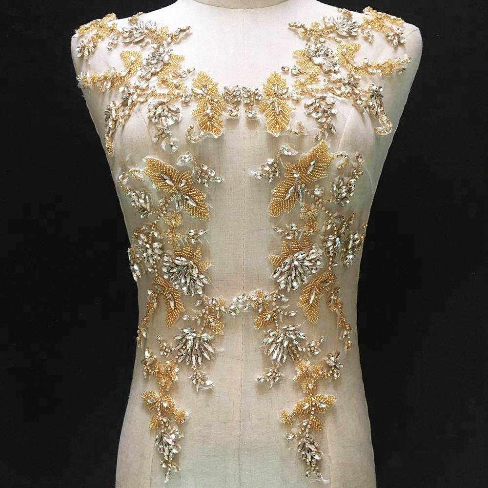 Funkelnde Mieder Strass Applikation Schwere Perlen Motiv Diamante Spitze Patch Nähen Auf Braut Hochzeit Ball Kleid von FeatherCraft20