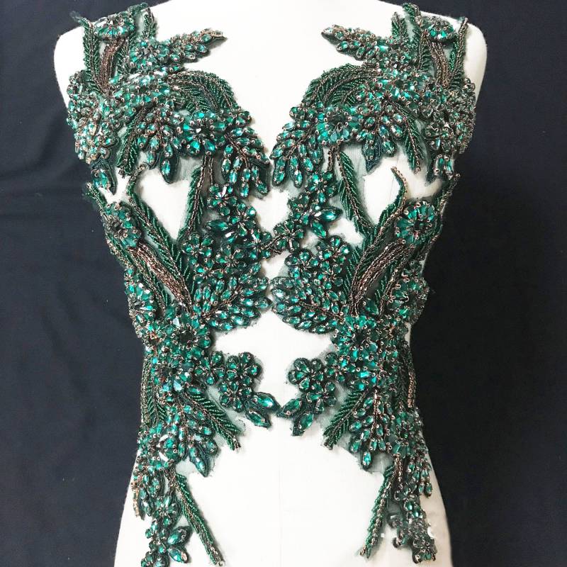 Funkelnde Smaragd Mieder Strass Applikation Schwere Perlen Motiv Diamante Spitze Patch Nähen Auf Braut Hochzeit Ballkleid Kleid von FeatherCraft20