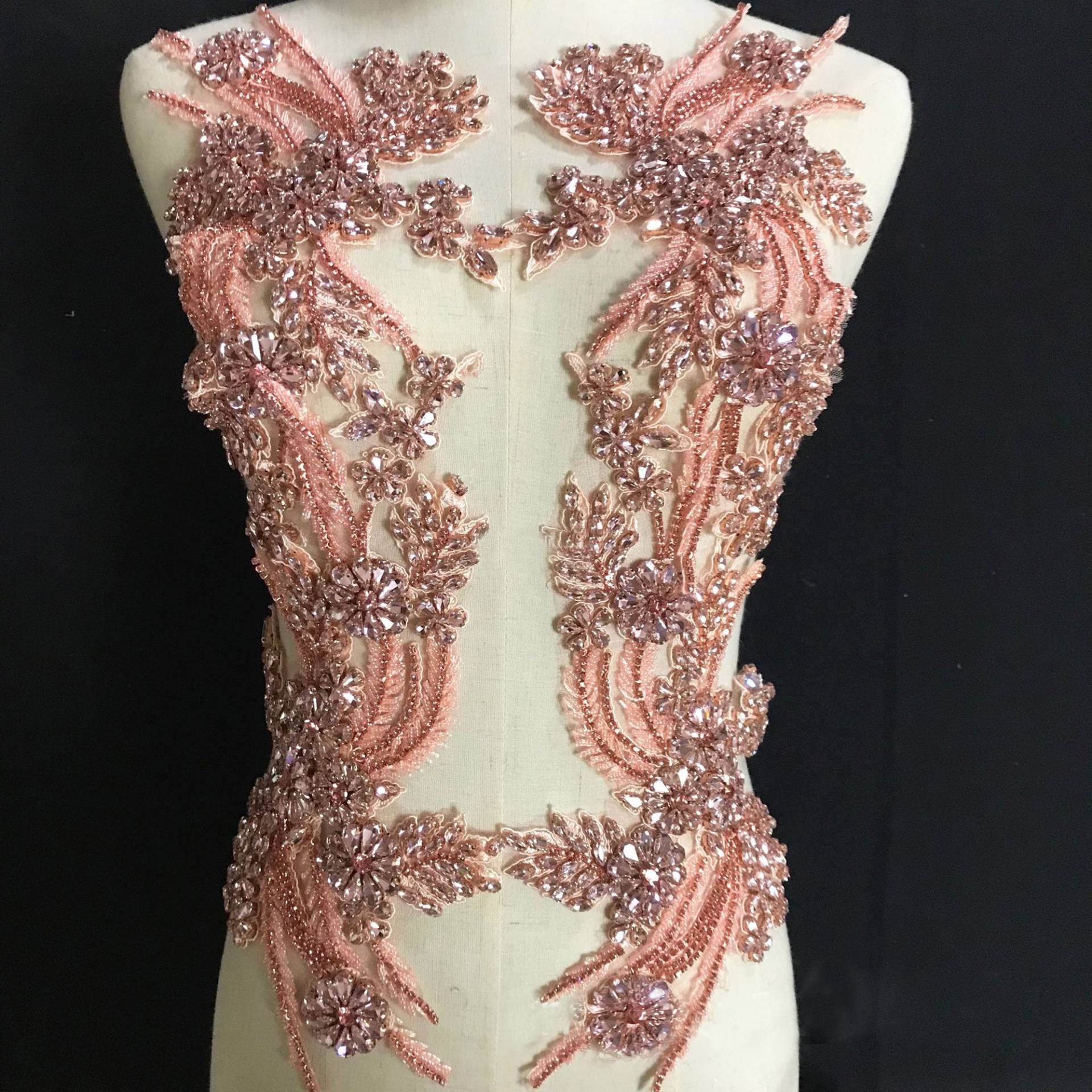 Funkelndes Rosa Mieder Strass Applikation Schwere Perlen Motiv Diamante Spitze Aufnäher Brauthochzeit Ballkleid Kleid von FeatherCraft20