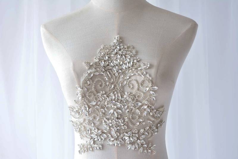 Große Mieder Strass Applikation Schwere Perlen Motiv Diamante Spitze Patch Nähen Auf Braut Hochzeit Ball Kleid 1 Pc von FeatherCraft20