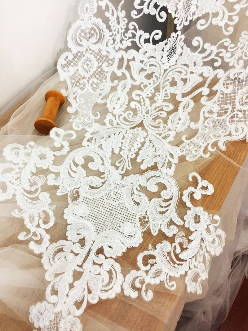 Luxus Stickerei Spitze Applikation Motiv Baumwolle Blumen Patchs Mieder Applikationen Nähen Auf Hochzeit Braut Abendkleid Kleid Rock Handwerk 1 Stück von FeatherCraft20