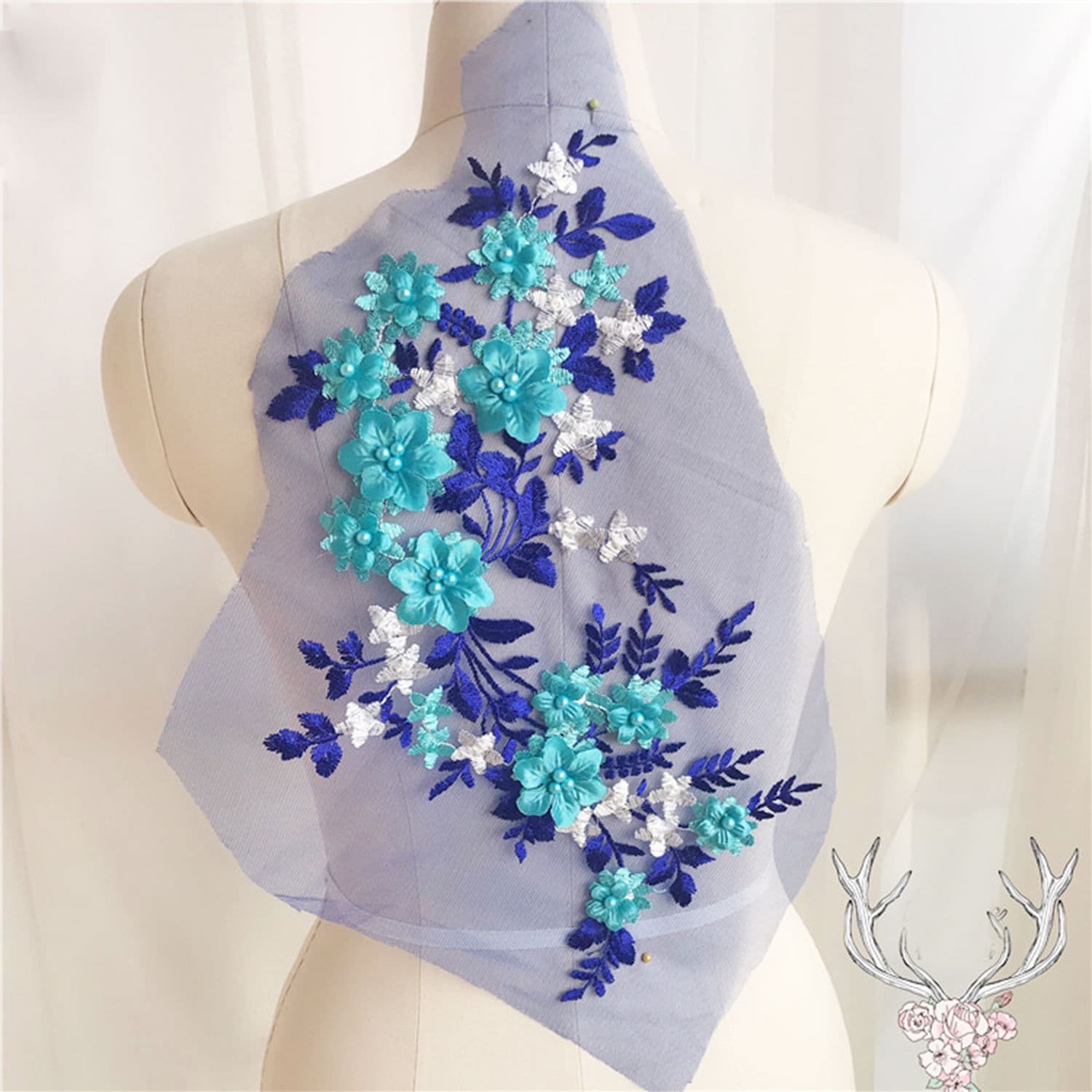 Mieder Floral Bestickt Perlen Perle Applikation Trims 3D Blume Spitze Patch Nähen Auf Braut Hochzeit Abendkleid Kleid 1Pc von FeatherCraft20