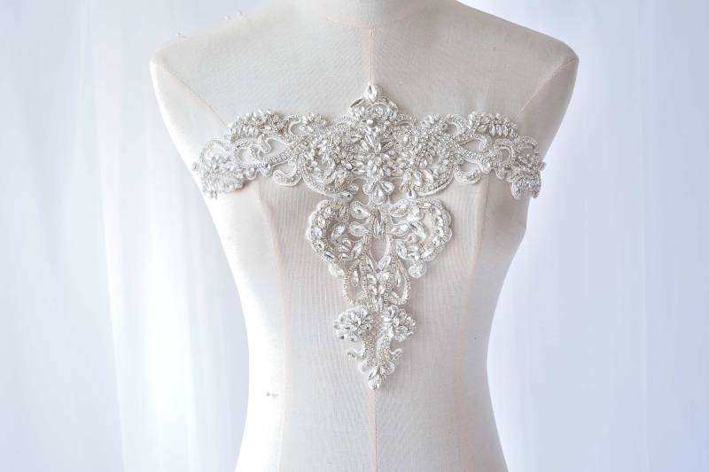 Mieder Strass Applikation Schwere Perlen Motiv Diamante Spitze Patch Nähen Auf Braut Hochzeit Ball Kleid 1 Pc von FeatherCraft20