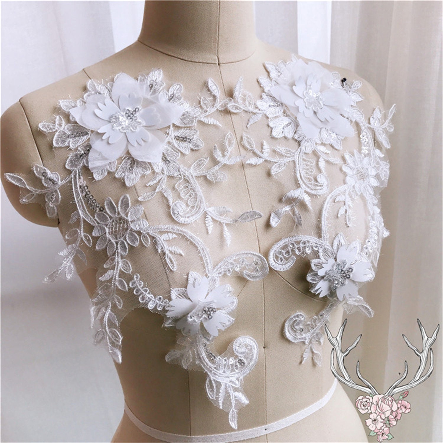 Pailletten Stickerei Spitze Applikation 3D Floral Patches Zurück Mieder Applikationen Motiv Nähen Auf Hochzeit Braut Abendkleid Kleid von FeatherCraft20