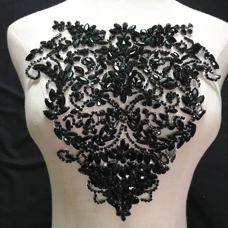 Schwarze Mieder Strass Applikation Schwere Perlen Motiv Diamante Spitze Aufnäher Nähen Auf Brauthochzeit Ballkleid Kleid 1 Pc von FeatherCraft20