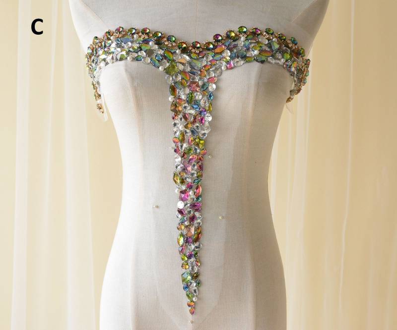 Schwere Perlen Mieder Strass Applikation Motiv Diamante Spitze Aufnäher Swing Auf Brauthochzeit Kleid 1 Pc von FeatherCraft20