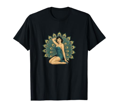Retro Pinup Pfau Girl Design Cute Sexy Cheesecake Style T-Shirt Retro Pinup Pfau Girl Design Cute Sexy Cheesecake Style T-Shirt von Feathered Flirt and Vintage Charms