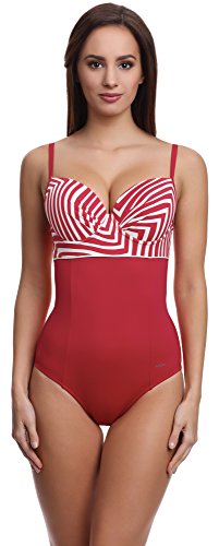 Feba Damen Push-Up Badeanzug SC1RL2T figurformend (Rot/Cream, Cup 90 B / 44) von Feba