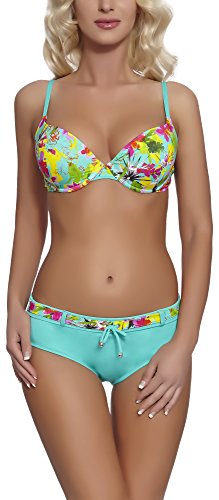 Feba Damen Push Up Bikini mit Shorts 1N61 (Muster-19DK, Cup 70 D/Unterteil 36) von Feba